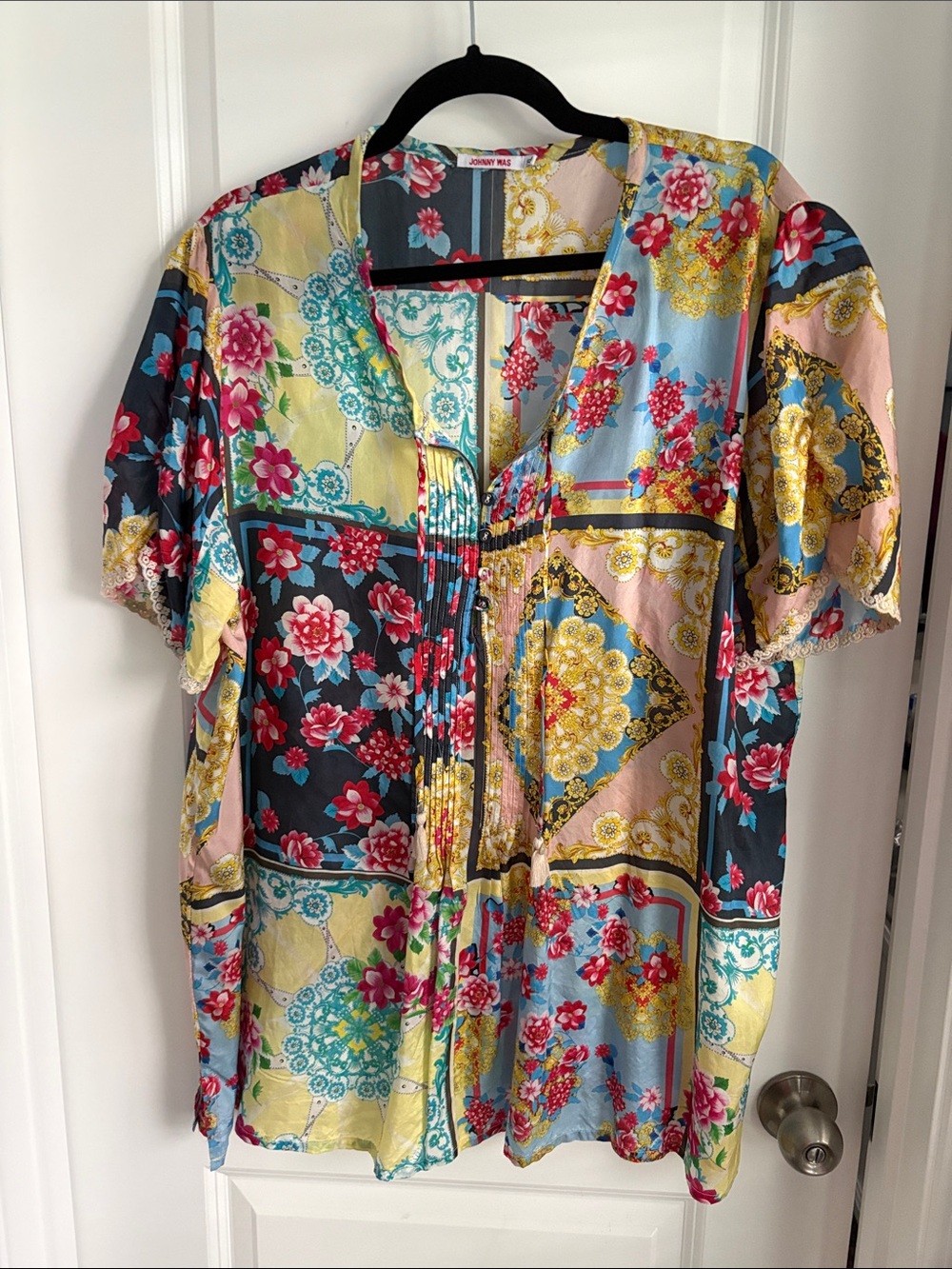 Johnny Was Multicolor Floral Patchwork Top